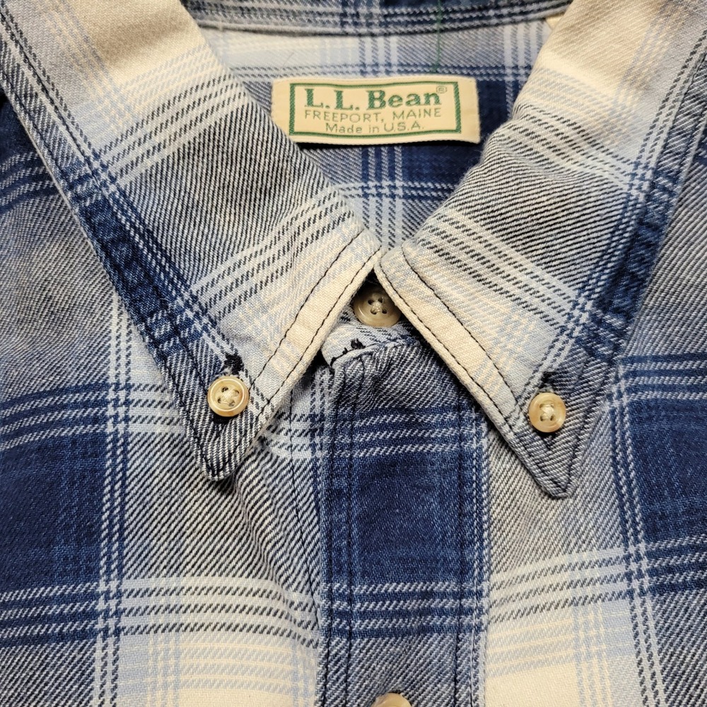 LL Bean Shirt Mens Large Blue Shadow Plaid Flannel Button Down Long Sleeve VTG - Picture 9 of 16